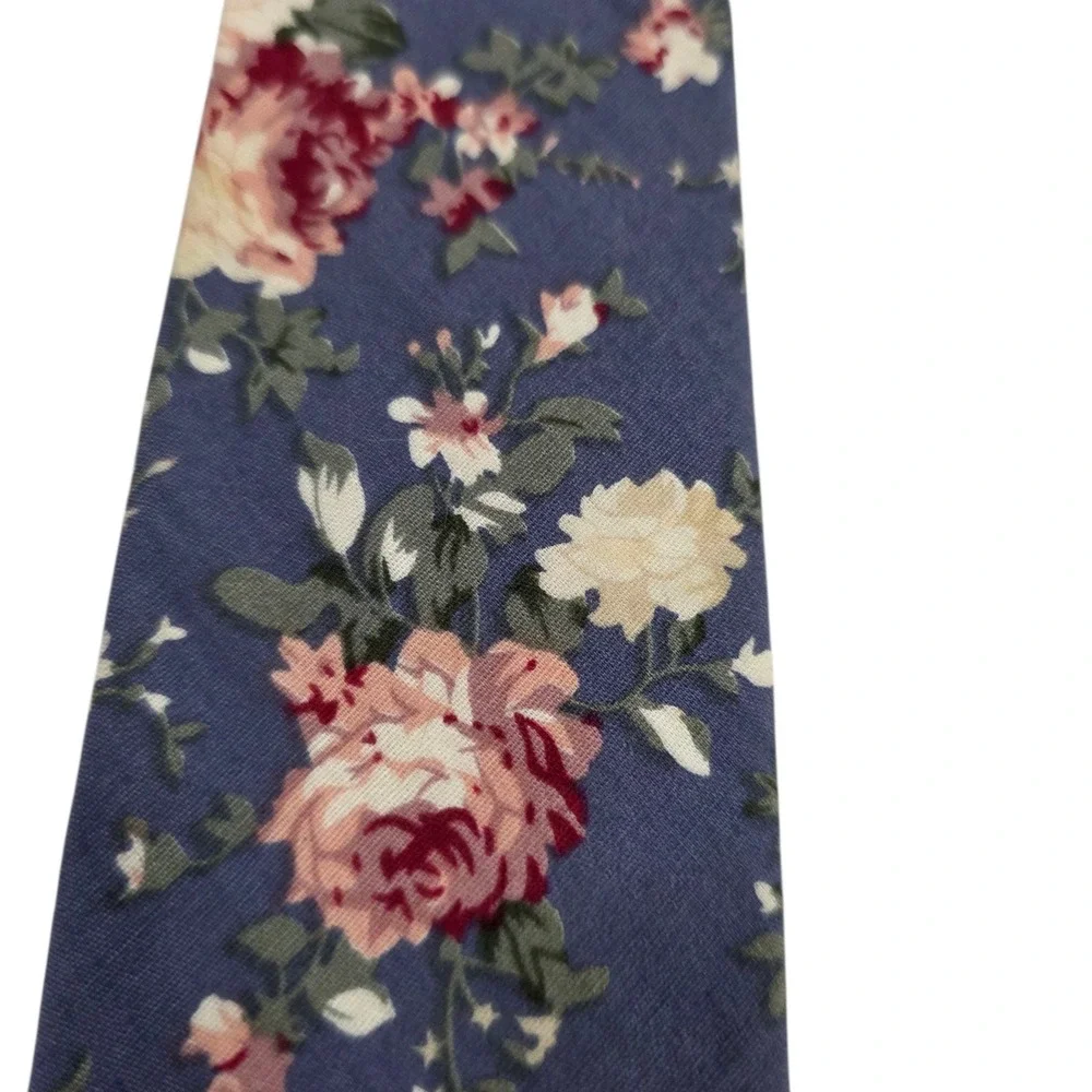 NM Nicks Mens‎ Necktie Blue Cotton Skinny Floral Pattern Handmade Novelty Casual